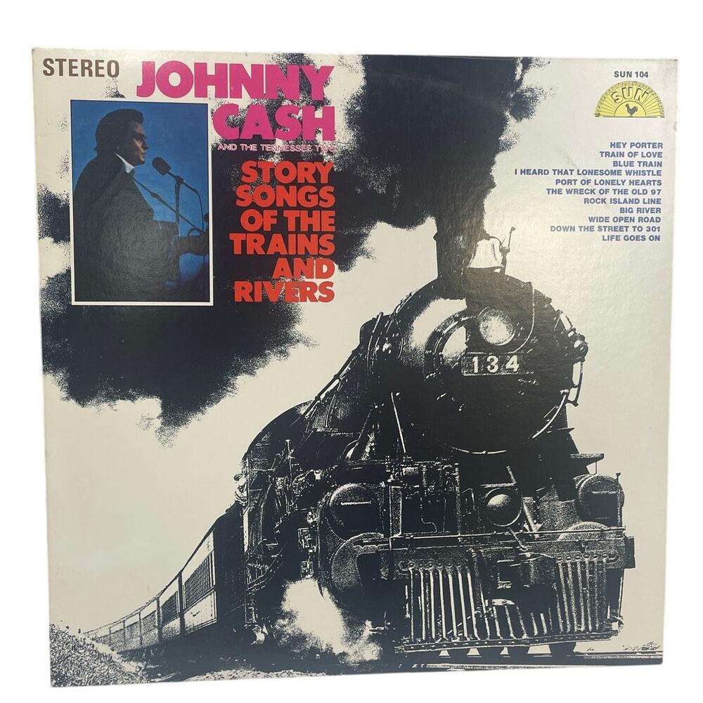 Vintage Johnny Cash and The Tennessee Two Trains Rivers Vinyl LP Record Album